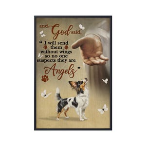 Papillon Wall Art, Angels Jesus Poster, God with Dog Canvas Poster, Papillon Dog Lover Gifts, Pet Memorial Gift,Dog Loss Gift,Christian Gift