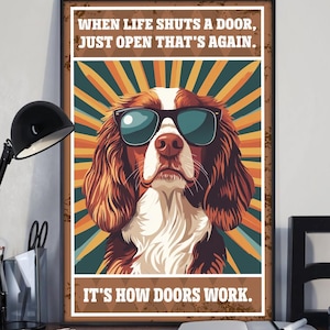 Grappige Bretagne-spaniël It's How Door Work, poster Bretagne-spaniël, kunst aan de muur hond, decor, hondenliefhebber cadeau