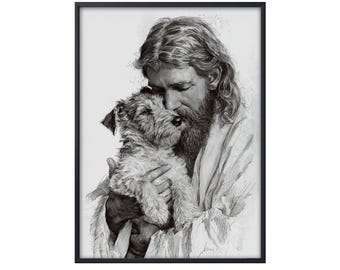 Jesus And Airedale Terrier Dog Poster, Airedale Terrier Poster, Airedale Dog Wall Art, Dog Christmas Decor, Dog Lovers Gift, Pet Loss Gifts