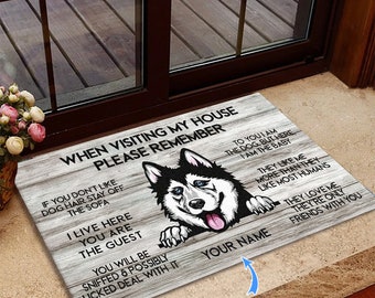 Siberian Husky Doormat, Husky Rug, Siberian Husky Mat, Visiting My House Mat, Perfect Gift For Dog Lovers, Dog Rug, Funny Dog Doormat