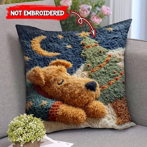 Airedale Terrier Sleeping Under Xmas Tree Non-Embroidered Throw Pillow, Cute Festive Decorative Pillow, Gift for Dog Lovers, Dog Gifts