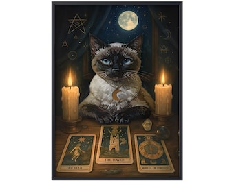 Lustige Siamkatze (Tarot-Motiv), Siamkatzen-Poster auf Leinwand, Lustige Siamkatzen-Wanddeko, Siamkatzen-Halloween-Poster, Siamkatzen-Halloween-Deko
