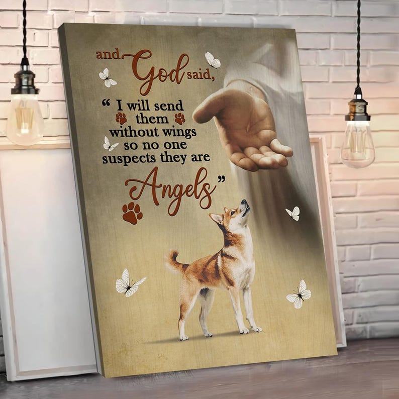 Shiba Inu Wall Art, Angels Jesus Poster God With Dog Canvas Poster, Dog ...