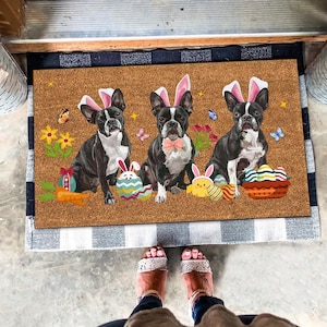 Easter Boston Terrier Mat, Cute Boston Terrier Easter Doormat, Dog Lover Gift, Dog Doormat, Easter Gifts, Dog Lover Gifts