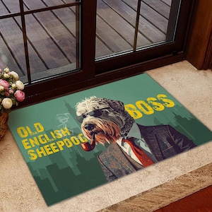 Old English Sheepdog Boss-deurmat, Old English Sheepdog-tapijt, Old English Sheepdog Lover Gifts, Old English Sheepdog Dog Gift