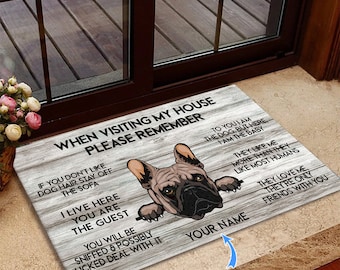 French Bulldog Rug, French Bulldog Doormat, Visiting My House Mat, Perfect Gift For Dog Lovers, Dog Rug, France Bulldog Gift, Dog Mat