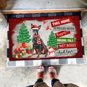 Weihnachts-Dobermann Pinscher Matte, Dobermann-Hundefußmatte Weihnachten, Hunde-Weihnachtsteppich, Hundeliebhaber Geschenke, Weihnachtshunde-Fußmatte, Weihnachtsgeschenke
