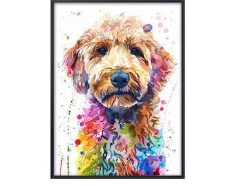 Colorful Goldendoodle Wall Art, Watercolor Painting Dog Canvas Art, Watercolor Dog Art Print, Dog Poster Wall Art, Goldendoodle Lover Gifts