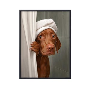 Vizsla Dog In Bath, Shower Dog Bathroom Decor Funny Dog Picture Animal Bath Bathroom Wall Art, Vizslador Dog on Toilet Art Canvas Poster Dog