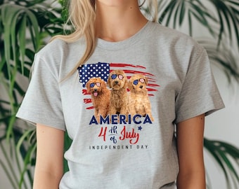Cute Goldendoodle Shirt, Goldendoodle Dog Mom Shirt, Goldendoodle Lovers Gifts, Independent Day Gift, 4 of July Gift, Patriotic Women Shirt