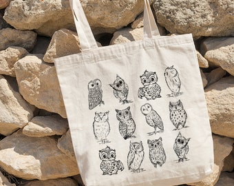 Owl Cotton Tote Bag, Owl Tote Bag, Owl Bag, Owl Tote, Design By Miumaxgift, Wildlife Bag, Cotton Tote Bag, Eco-Friendly Tote Bag, Animal Bag