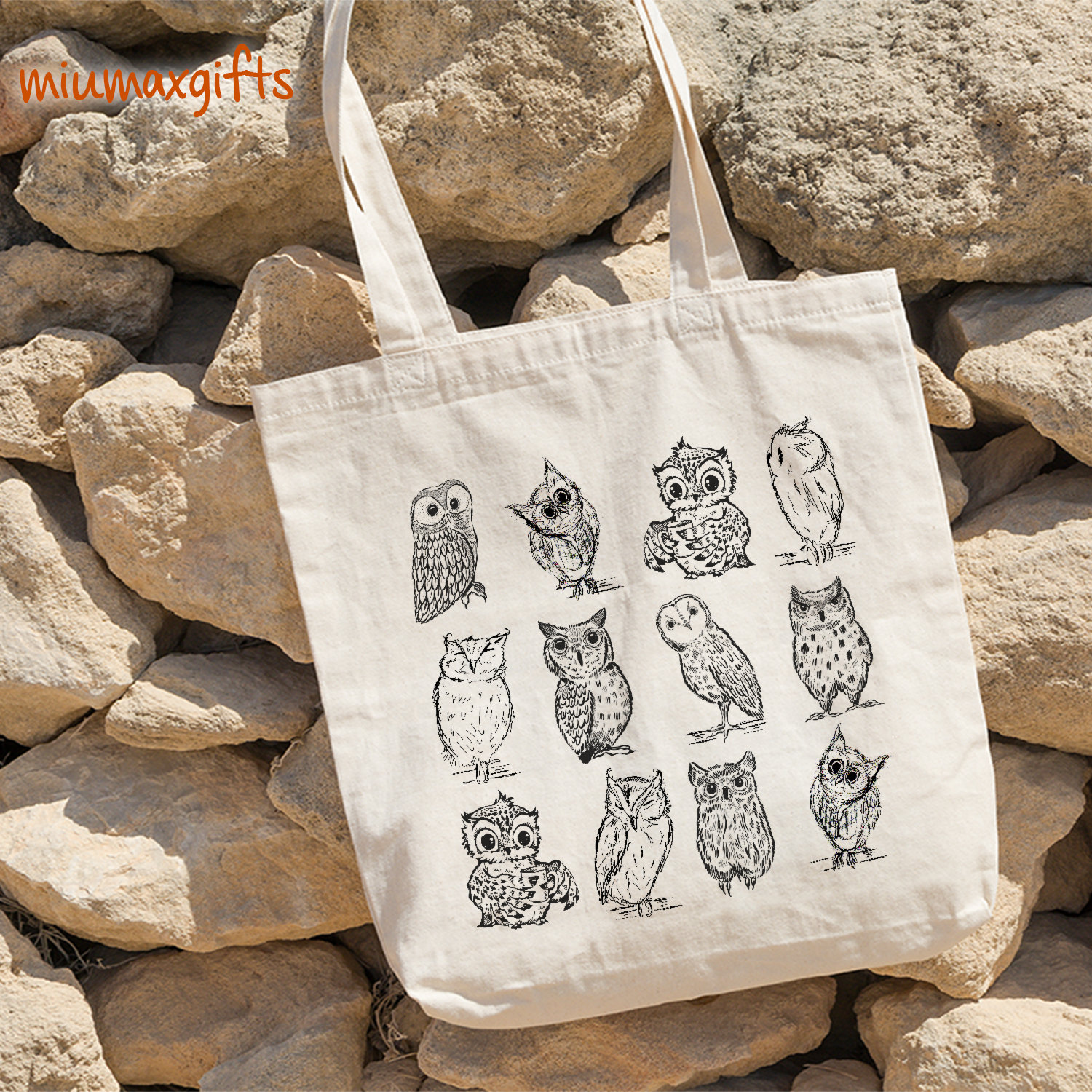 Forest Floor Tote Bag, Enchanted Forest Bags, Knitting Project Bag Owl