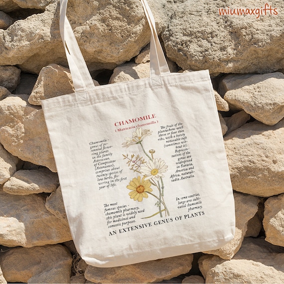 Chamomile Cotton Tote Bag, Retro Flower Tote Bag, Wildflower Bag, Tote Design By Miumaxgift, Natural Cotton Tote Bag, Eco-Friendly Tote Bag