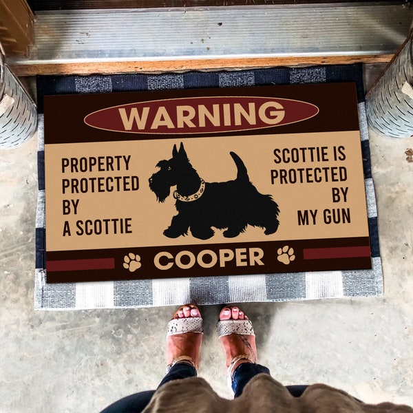 Custom Scottish Terrier Doormat, Personalized Scottish Terrier Rug, Scotties Lover Gift, Custom Dog Name, Indoor Outdoor Doormat, Scotty Mat