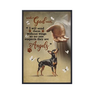 Miniature Pinscher Wall Art, Angels Jesus Poster God with Dog Canvas Poster, Dog Lover Gift, Christian Gift, Pet Memorial Gift,Dog Loss Gift