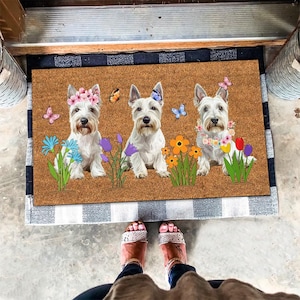 White Scottish Terrier Mat, Cute Scottish Terrier Doormat, Scotty Dog Lover Gift, Dog Doormat, Spring Gifts, Summer Gifts