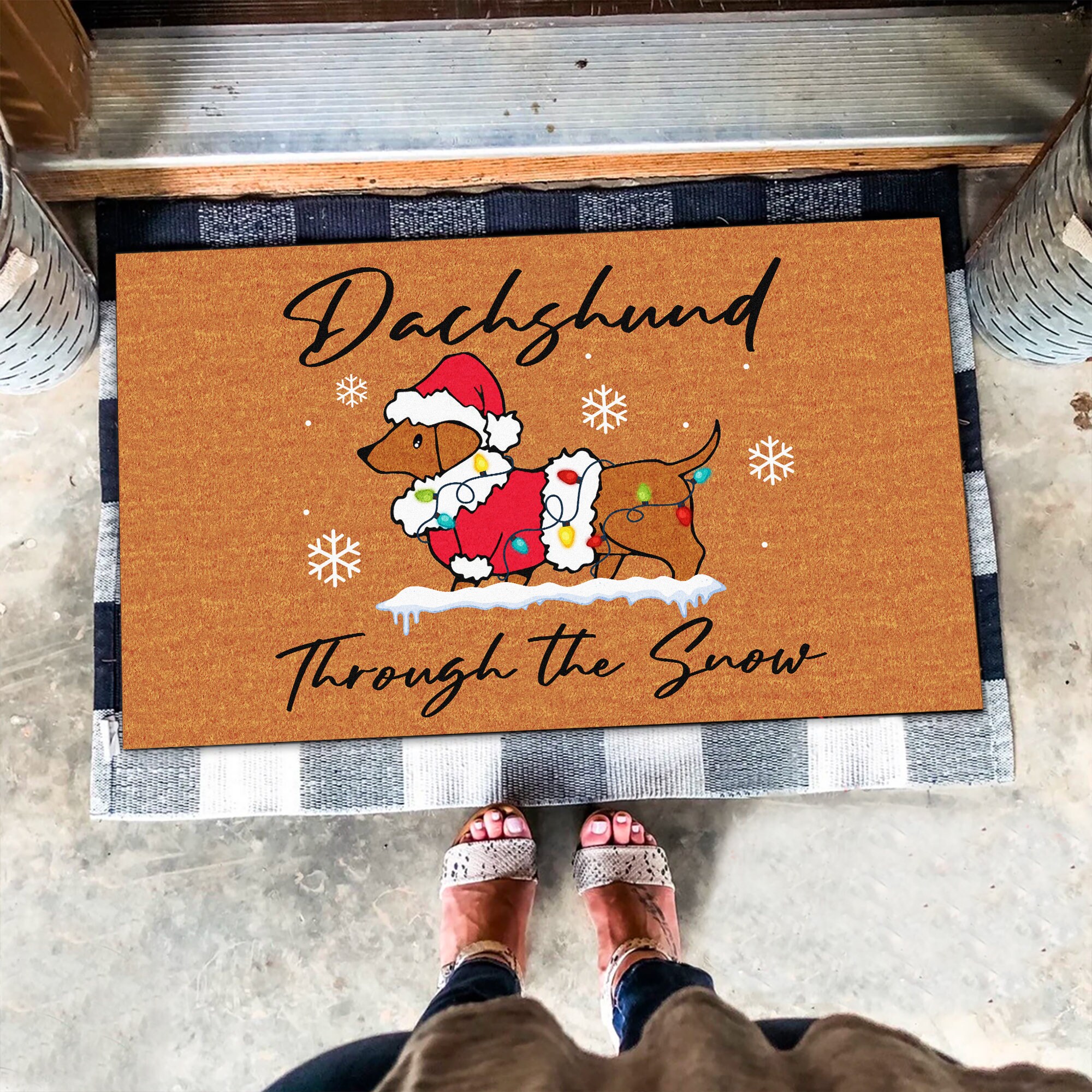Dachshund through the snow doormat top