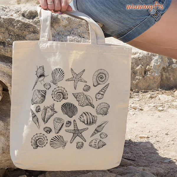 Schelpen Starfish Tote Bag, Marine Life Tote Bag, Sea Animal Tote Bag, Beach Tote Bag, Ocean Life Bag, Canvas Tote Bag, Travel Tote Bag