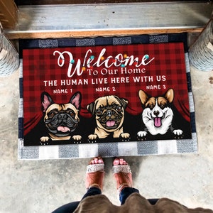 Welcome to Our House Christmas Dog Mat, Xmas Dog Rug, Christmas Doormat, Perfect Gift For Dog Lovers,Christmas Dog Doormat,Housewarming Gift