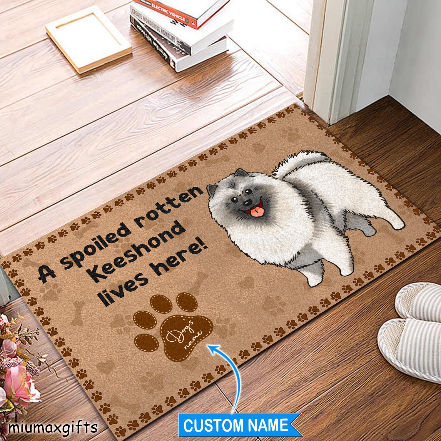 Door Mat-Keeshound Personalized Greeting and Name