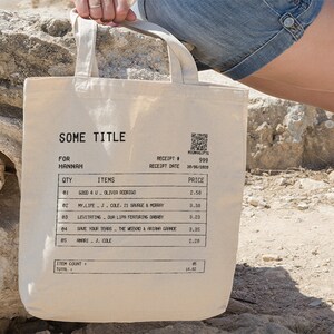 Custom Song Receipt Tote Bag, Customizable Song Playlist Tote Bag, Personalized Song Canvas Tote Bag, Love Song Tote Bag, Song Art Tote Bag