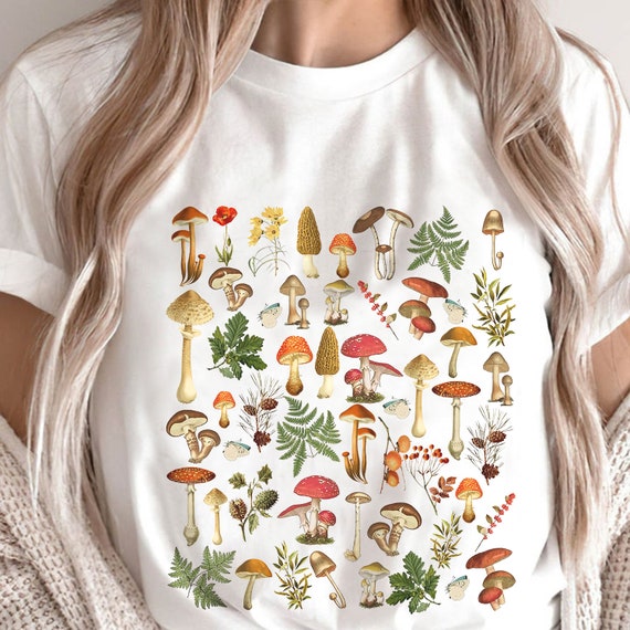 T-shirt Homme Léger En Coton Gildan - Imprimé Visages De Champignons - Coupe Régulière - Neuf Sans étiquettes