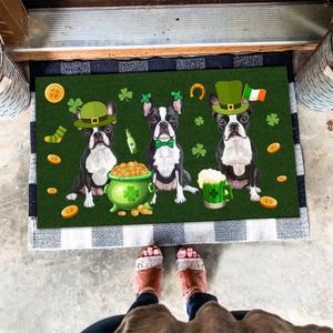 Boston Terrier Dog Doormat, Gift For Dog Lovers, Funny Dog Doormat, Boston Terrier Home Decor, St Patrick Day Decor