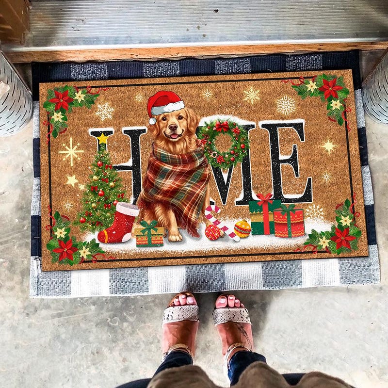 Holiday Golden Retriever Doormat NCU0HH653