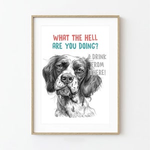 Pôster de Spaniel Brittany, pôster de cachorro engraçado, arte de parede de Spaniel Brittany, arte de parede de cachorro engraçado, pôster de cachorro Spaniel Brittany, decoração de vaso sanitário