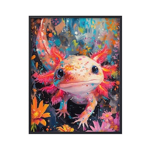 Póster colorido de ajolote, lienzo de ajolote, arte mural de ajolote, regalos para amantes de los ajolotes
