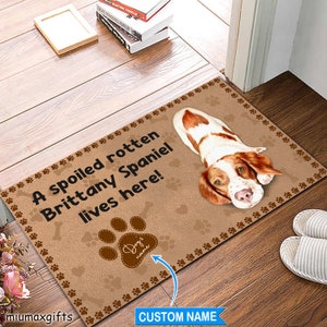 Brittany Spaniel Doormat, Brittany Spaniel Mat, A Spoiled Rotten Dog Lives Here Mat, Dog Rug, Home Mat, Gift For Dog Lovers, Family Rug