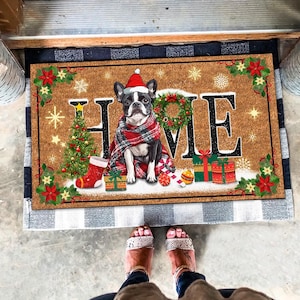 Christmas Boston Terrier Mat, Cute Boston Terrier Doormat, Christmas Decor, Dog Lover Gifts, Christmas Dog Doormat, Christmas Gifts