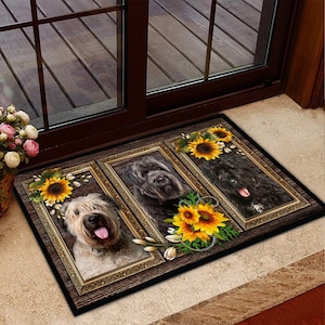 Bouvier des Flandres-deken, Bouvier des Flandres-deurmat, zonnebloem Bouvier des Flandres-deurmat, cadeau voor hondenliefhebbers, hondendeurmat, hondenmat