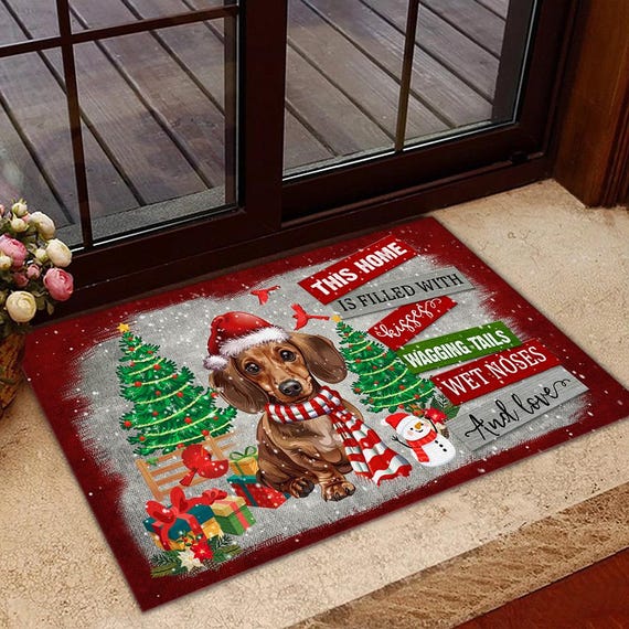 Christmas Brown Dachshund Mat, Cute Dachshund Doormat Christmas