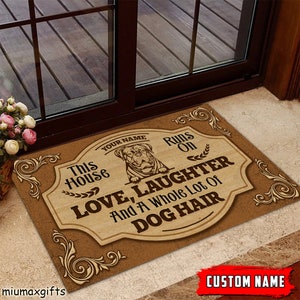 Dogue de Bordeaux Doormat, This House Runs On Dog Hair Doormat, Personalized Dog Doormat, Custom Dog Doormat, Dog Rug, Dog Mat, Home Decor