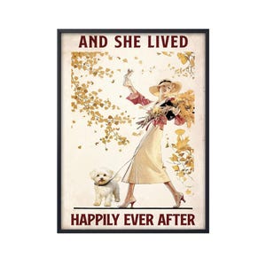 And She Lived Happily Ever After, Maltese Wall Art, Maltese Canvas, Vintage Maltese Poster, Maltese Dog Print, Maltese Dog Lover Gifts