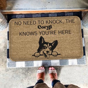 Corgi Rug, Corgi Doormat, Corgi Mat, Dog Lover Gifts, Corgi Dog Welcome Mat, Home Decor, No Need to Knock