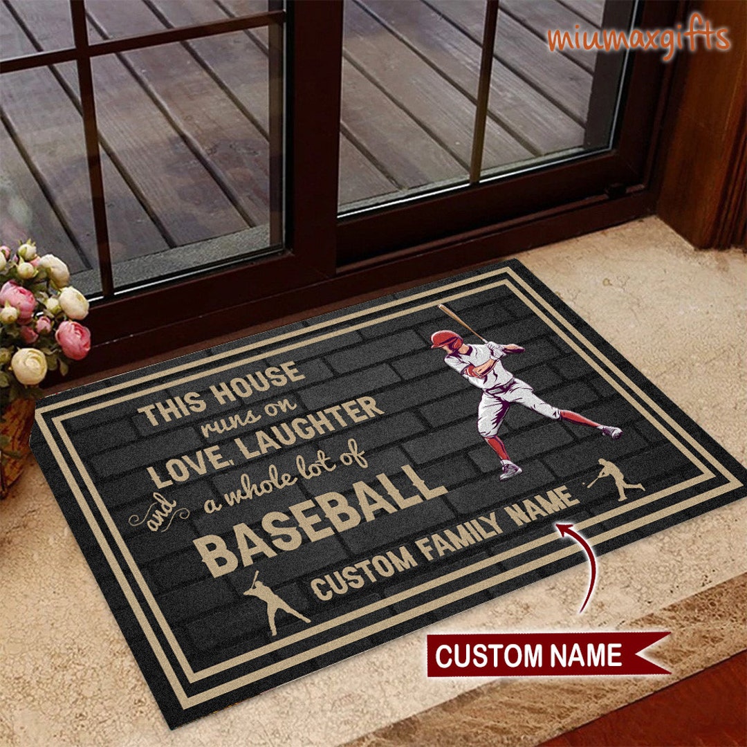 Baseball Rug, Baseball Doormat, Baseball Mat, This House Runs on