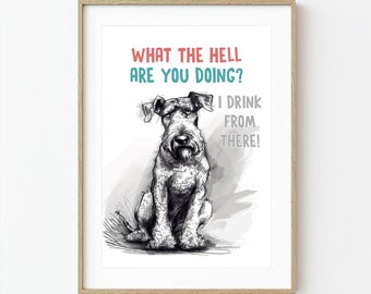 Airedale Terrier Poster, Funny Dog Poster, Airedale Terrier Canvas, Airedale Terrier Wall Art, Funny Dog Wall Art Gift,Bathroom Toilet Decor