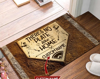 There's No Plate Like Home Personalized Doormat, Baseball Doormat, Baseball Mat, Baseball Rug Perfect Gift For Baseball Players, Home Decor