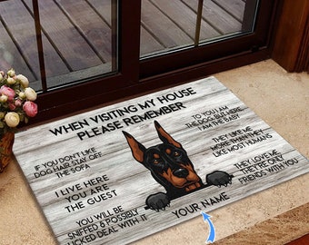 Alfombra Doberman, Felpudo Doberman, Felpudo "Visita mi casa", Regalo perfecto para amantes de los perros, Felpudo para perros, Decoración del hogar, Alfombra divertida para perros