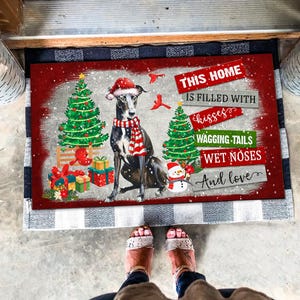 Italiaans windhondtapijt, kerstdeurmat, perfect cadeau voor hondenliefhebbers, interieur, Italiaanse windhondmat, deurmat Italiaanse windhondhond