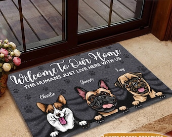 Paillasson personnalisé pour chien, paillasson personnalisé pour chien, bienvenue chez nous, paillasson pour chien, tapis pour chien, tapis de bienvenue, cadeau pour amoureux des chiens, cadeau de pendaison de crémaillère