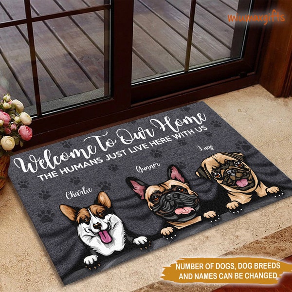 Personalized Dog Doormat, Custom Dog Doormat, Welcome To Our Home Doormat, Dog Mat, Dog Rug, Welcome Mat, Dog Lover Gift, Housewarming Gift