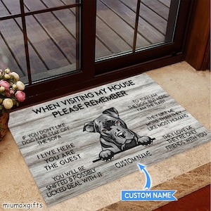 Pit bull Doormat, Pit bull Rug, Pit bull Mat, Visiting My House Mat, Perfect Gift For Dog Lovers, Dog Doormat, Housewarming Mat