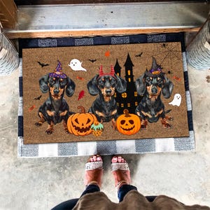 Halloween Black Dachshund Mat, Spooky Season Doormat, Halloween Doormat, Dachshund Dog Lovers Gifts, Halloween Dog Doormat, Fall Decor Gifts