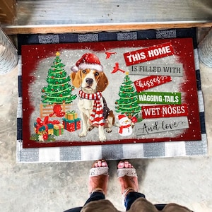 Christmas Beagle Mat, Xmas Dog Rug, Christmas Beagle Doormat, Perfect Gift For Dog Lovers, Christmas Dog Doormat, Housewarming Gifts