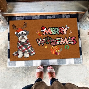 Merry Woofmas Mat, Miniature Schnauzer Mat,  Mini Schnauzer Doormat Christmas, Dog Lover Gifts, Christmas Dog Doormat, Christmas Gifts