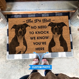 Custom Pit Bull Doormat, Personalized Pit Bull Rug, Custom Dog Doormat Pit Bull Lover Gift Custom Dog Name Indoor Outdoor Doormat Dog lovers