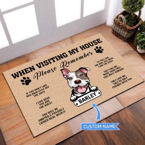 Pit bull Doormat, Pitbull Doormat,Pit bull Rug, Pit bull Mat, Visiting My House Mat,Perfect Gift For Dog Lovers,Dog Doormat,Housewarming Mat